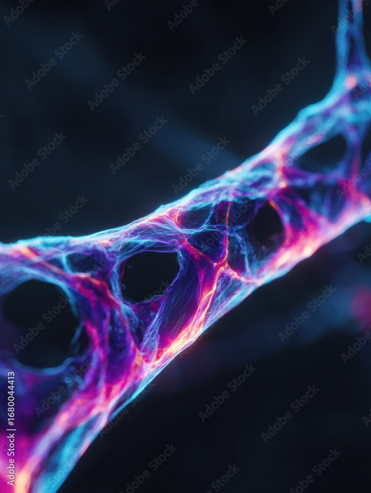 Poster colorful representation of neural connections with vibrant patterns in a dark background illustrates