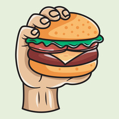 Cartoon Illustration of a Hand Holding Burger