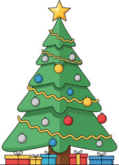 Decorated Christmas Tree with Ornaments and Gifts