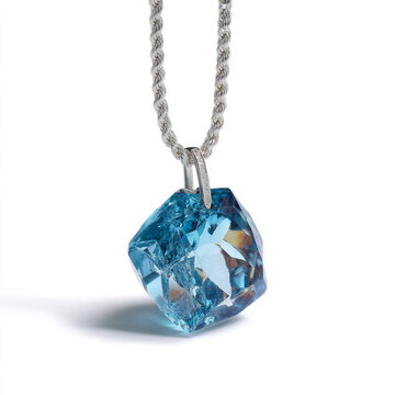Create a Photogenic Faceted topaz pendant with platinum chain against a clean and crisp white background