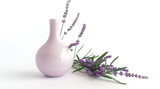 Lavender and Vase on a White Background – a simple and elegant composition. The white background highlights the delicate lavender and vase, creating a fresh and calming visual.