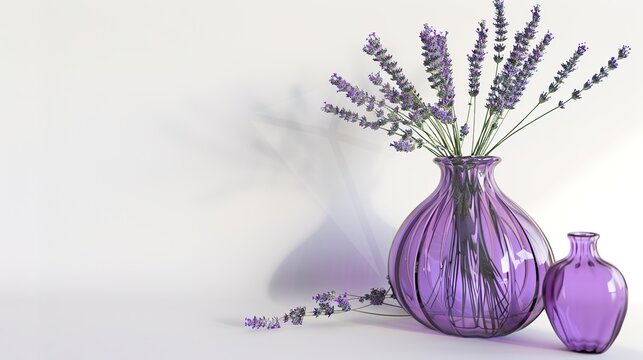 Lavender and Vase on a White Background – a simple and elegant composition. The white background highlights the delicate lavender and vase, creating a fresh and calming visual.
