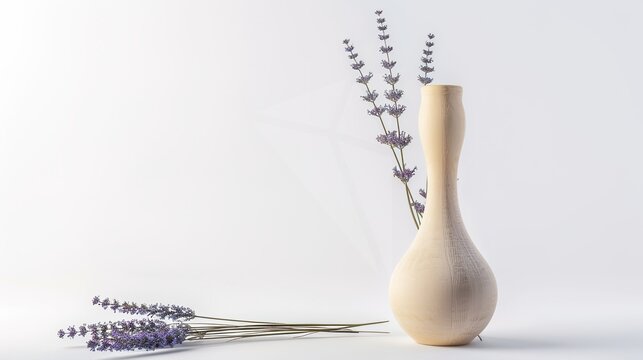 Lavender and Vase on a White Background – a simple and elegant composition. The white background highlights the delicate lavender and vase, creating a fresh and calming visual.