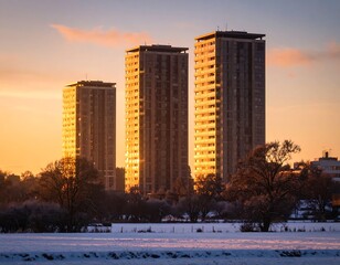 Obraz premium Winter sunrise over apartment blocks