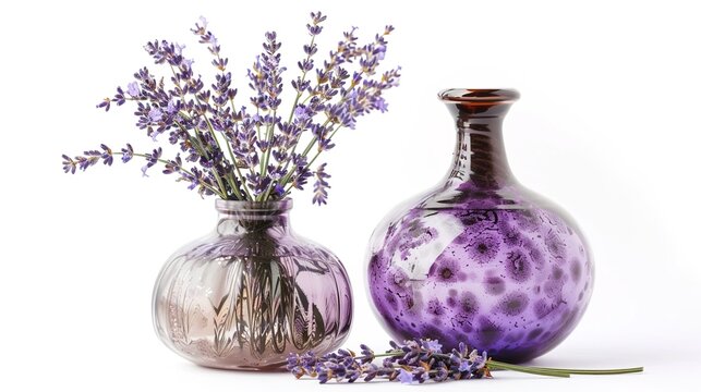 Lavender and Vase on a White Background – a simple and elegant composition. The white background highlights the delicate lavender and vase, creating a fresh and calming visual.