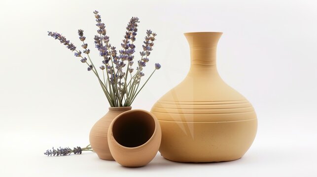 Lavender and Vase on a White Background – a simple and elegant composition. The white background highlights the delicate lavender and vase, creating a fresh and calming visual.