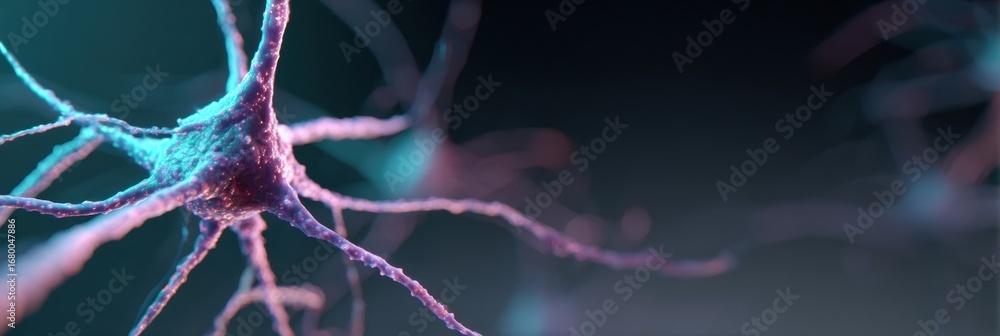 Poster neuron structure and connections illustrated with vibrant colors in a scientific representation of t