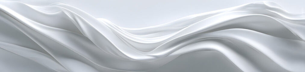 Obraz premium Minimalist panoramic wallpaper with flowing white abstract waves creating a serene and modern visual.