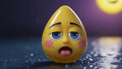 Worried Water Droplet Emoji in Rain Sad and Animated Look