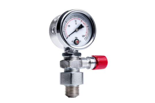 Chrome Pressure Manometer with Switch on Transparent Background