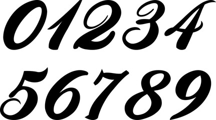 Stylish calligraphy script numbers 0–9 in vector EPS format. Perfect for wedding invitations, logos, branding, typography, posters, and decorative design projects.