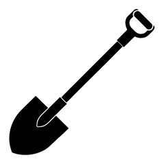 Shovel Digging Tool Black Silhouette Vector Illustration on White Background
