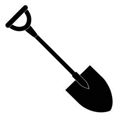 Shovel Digging Tool Black Silhouette Vector Illustration on White Background
