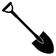 Shovel Digging Tool Black Silhouette Vector Illustration on White Background