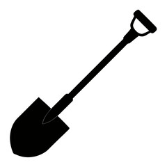 Shovel Digging Tool Black Silhouette Vector Illustration on White Background