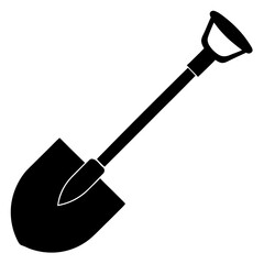 Shovel Digging Tool Black Silhouette Vector Illustration on White Background