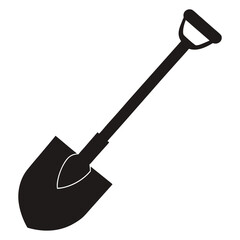 Shovel Digging Tool Black Silhouette Vector Illustration on White Background