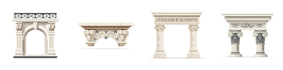 Obraz premium Stone Architectural Elements: Ornate Arches and Portals Isolated