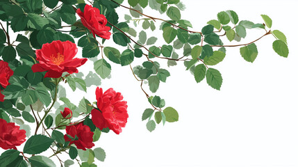 Blooming Red Rose: A vibrant display of red roses and verdant leaves creates a classic floral composition, radiating freshness and charm.