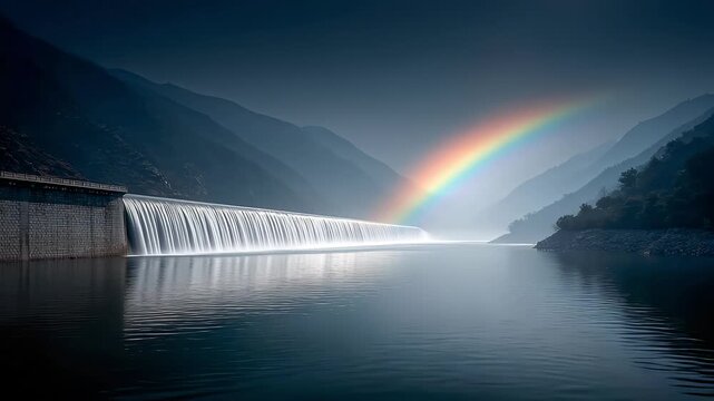 Magnificent Dam Rainbow Reflection is Picturesque