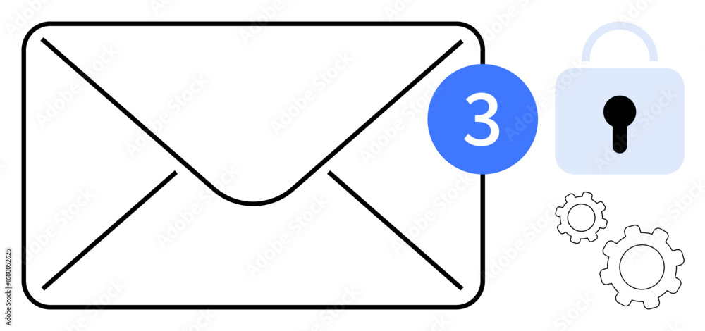 Poster envelope with notification badge, lock symbol for security, and gears for customization. ideal for e