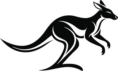 Obraz premium Dynamic black kangaroo leaping forward with stylized tribal design, conveying energy and movement