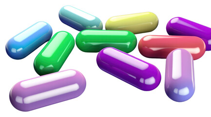 PNG Pills and capsules purple green blue.