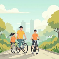 Happy Family Bike Ride: A Cheerful Summer Illustration
