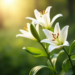 Fototapeta premium A stunning white lotus flower blooms with a touch of pink, a beautiful symbol of nature's elegant flora