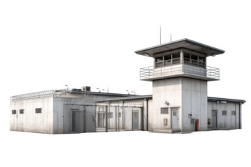 Isolated Prison Complex with Guard Tower on Transparent Background