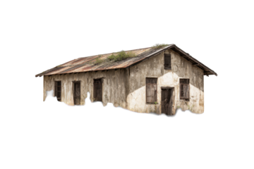 Abandoned Rural Farmhouse on Transparent Background