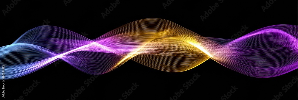 Aufkleber colorful abstract wave patterns created with light in vibrant hues and smooth transitions on a black