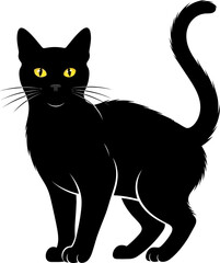 Black Cat with Yellow Eyes, Vector Illustration