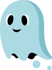 Cute Light Blue Cartoon Ghost with Smiling Face and Bubbles