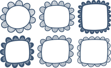 Set of Six Hand- Drawn Blue Scalloped Frames border