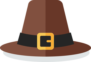 Brown Pilgrim Hat with Black Belt and Gold Buckle