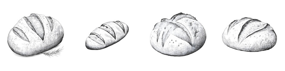 Obraz premium Hand Drawn Bread Collection on White Background