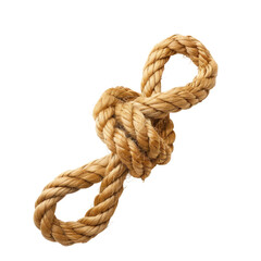 Close-up of a light beige/tan rope, intricately knotted in an infinity/figure-eight shape