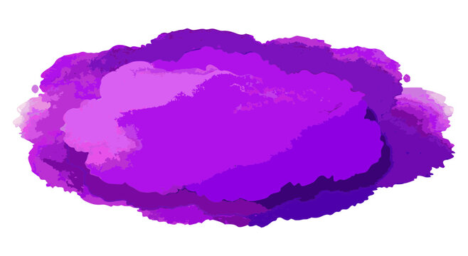Abstract, layered purple and pink watercolor/paint brush stroke shape resembling a cloud or smoke puff. Isolated digital art texture element for artistic backgrounds, text boxes, and vibrant designs.