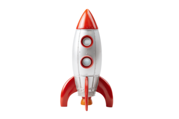 Retro Red and White Rocket Toy on Transparent Background
