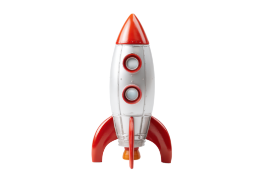 Retro Red and White Rocket Toy on Transparent Background