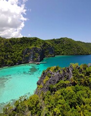 Tropical bay with lush greenery