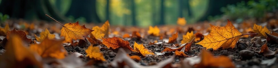 Intriguing image of assorted leaves scattered on the forest floor, some partially hidden, creating an air of mystery and suspense  Perfect for autumn, nature, or mystery themes , secrets, hidden