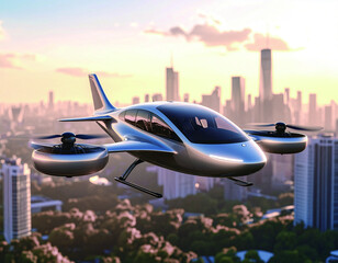 街の上を飛ぶエアモビリティ(eVTOL)のイメージ