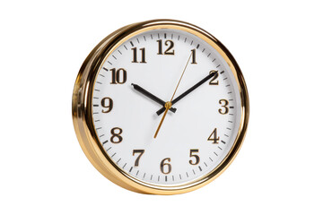 Gold Rim Wall Clock on Transparent Background