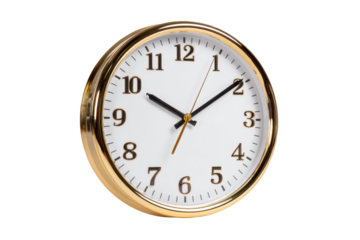 Gold Rim Wall Clock on Transparent Background