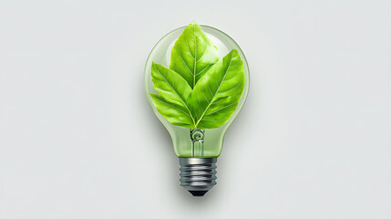 light bulb with green leaf