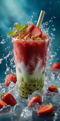Strawberry matcha latte bubble tea