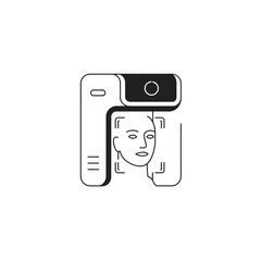 Facial Recognition Scanner: Monochrome Line Art Illustration