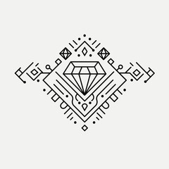 Geometric Diamond Pattern Black and White Minimalist Line Art Design
